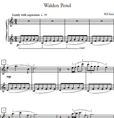 Walden Pond Sheet Music and Sound Files for Piano Students